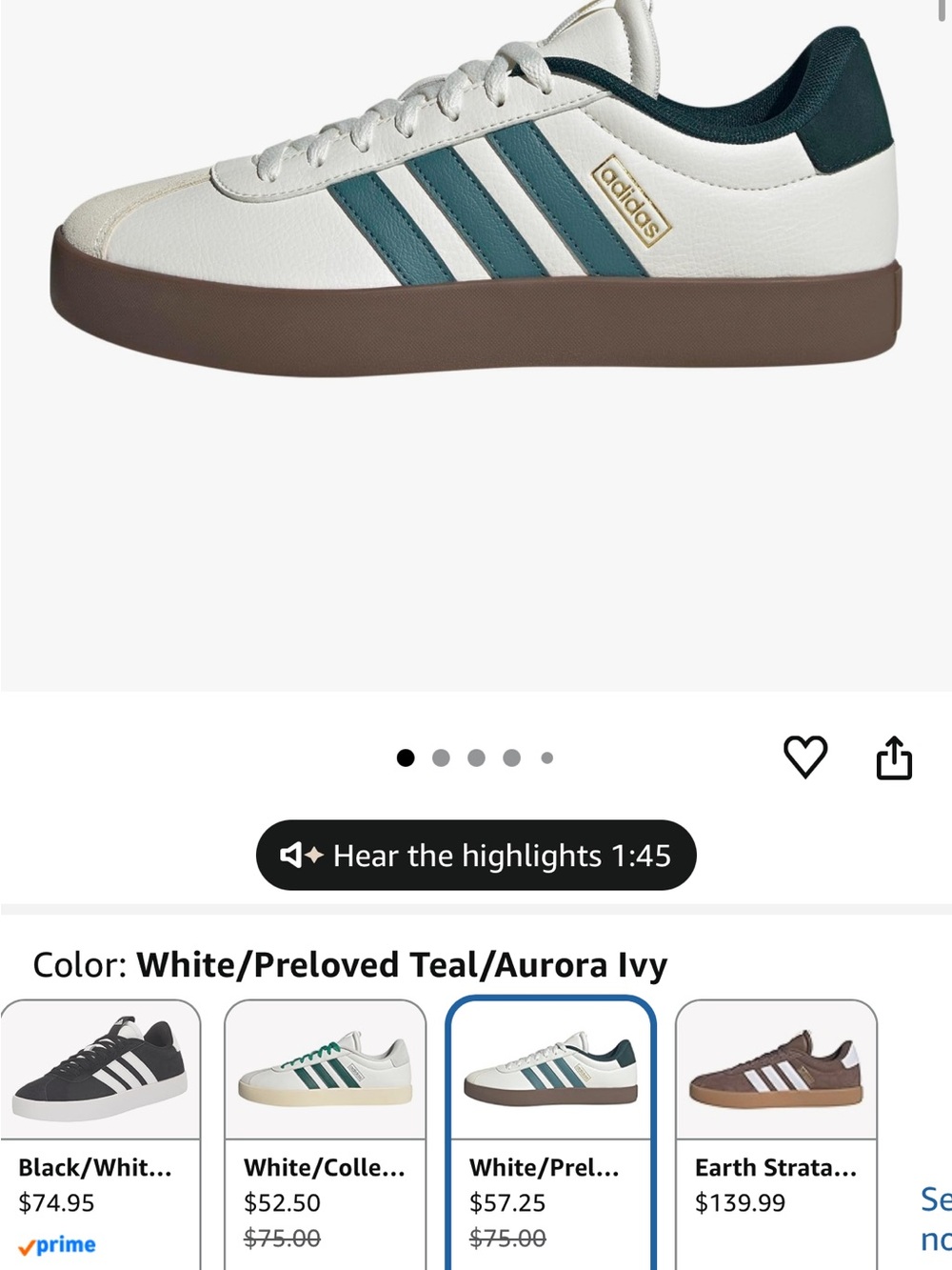 NWOB Adidas men’s VL 3.0 court sneakers green and white